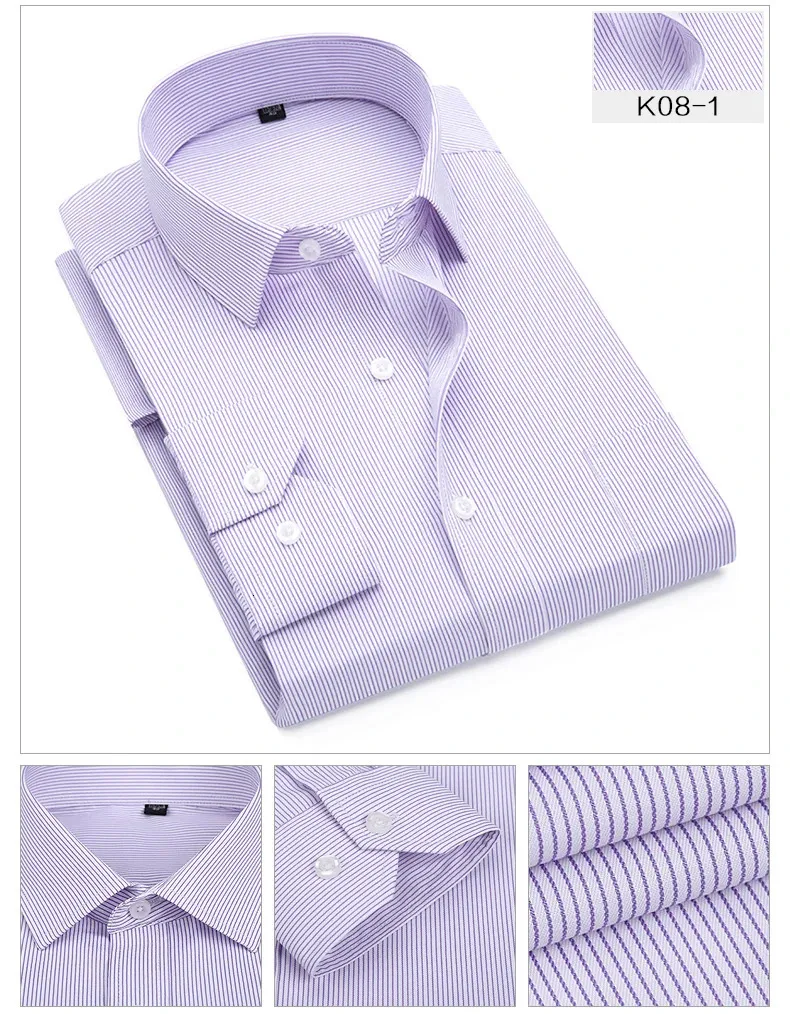 Plus Size S to 8xl formal for men striped long sleeved non-iron slim fit dress shirts Solid Twill Social Man's Clothing_voghion.com