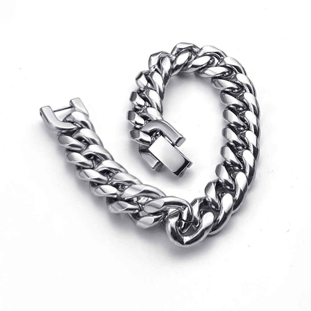 Trendy and cool stainless Cuban men's domineering titanium steel rough bracelet, hip-hop buckle jewelry_voghion.com