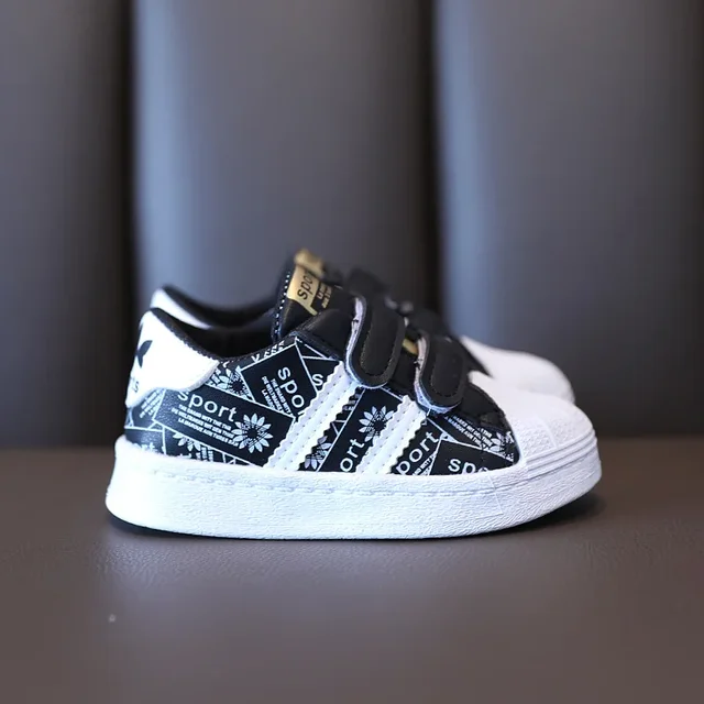Wiosna Nowe Dziecięce Listy Nadruk Skórzana Cholewka Trend Sportowe Skate Chłopcy i Dziewczęta Casual Deskorolka Małe Białe Buty_voghion.com