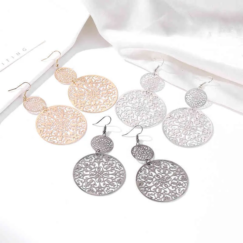 Vintage Openwork Disc Earrings Ear Drop Frosted Jewelry For Women Party Wedding Tt@88_voghion.com