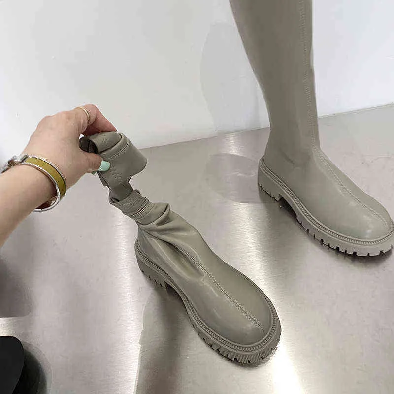 Damen Gummistiefel - Damen Winterschuhe mit niedrigen Absätzen Booties Runde Zehen Regen 2021 Mittlere Waden Herbst Damenstiefel Y1105_voghion.com