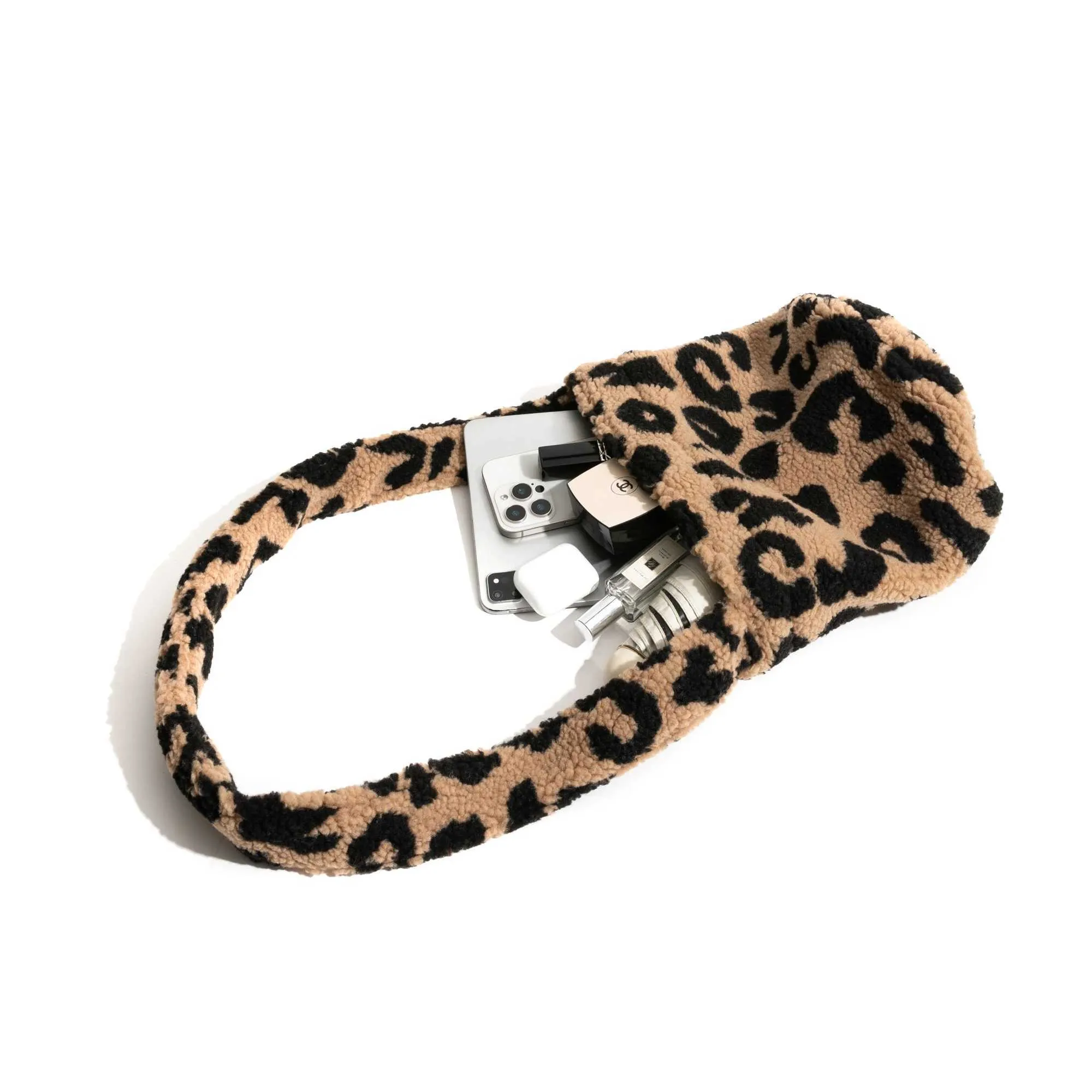 MABULA Podzimní zimní jehněčí látka crossbody s leopardím vzorem a zvířecím vzorem, měkká teplá kožešinová stylová taška přes rameno pro dámy, každodenní použití, telefon_voghion.com