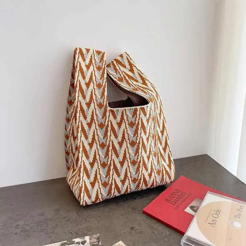 Portafoglio giapponese semplice lavorato a maglia, grande capacità, in tessuto semplice, Fi, mini borsa da polso con nodo, borsa riutilizzabile Y241106_voghion.com