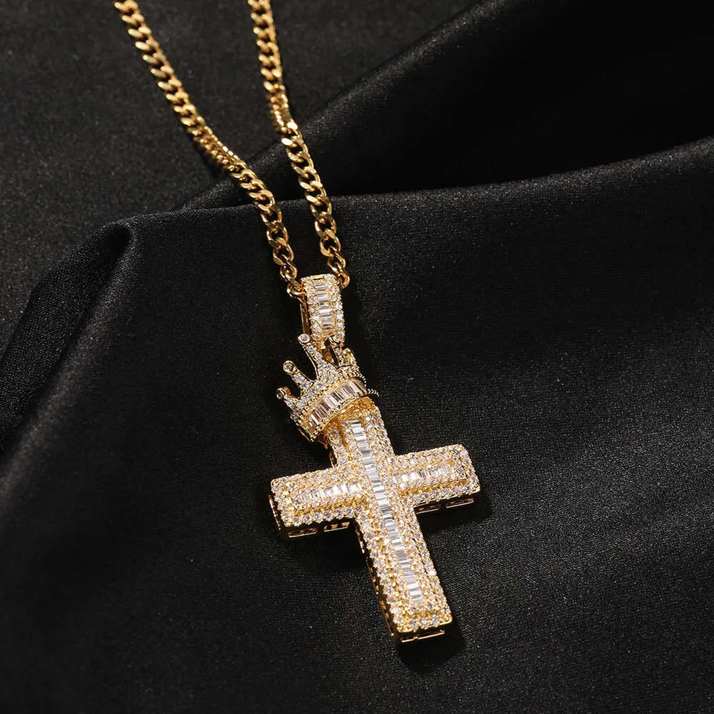 Krone kors anheng halskjede menn Hip Hop punk mote personlighet bred GRA moissanitt diamant gull sterling sier cubansk_voghion.com