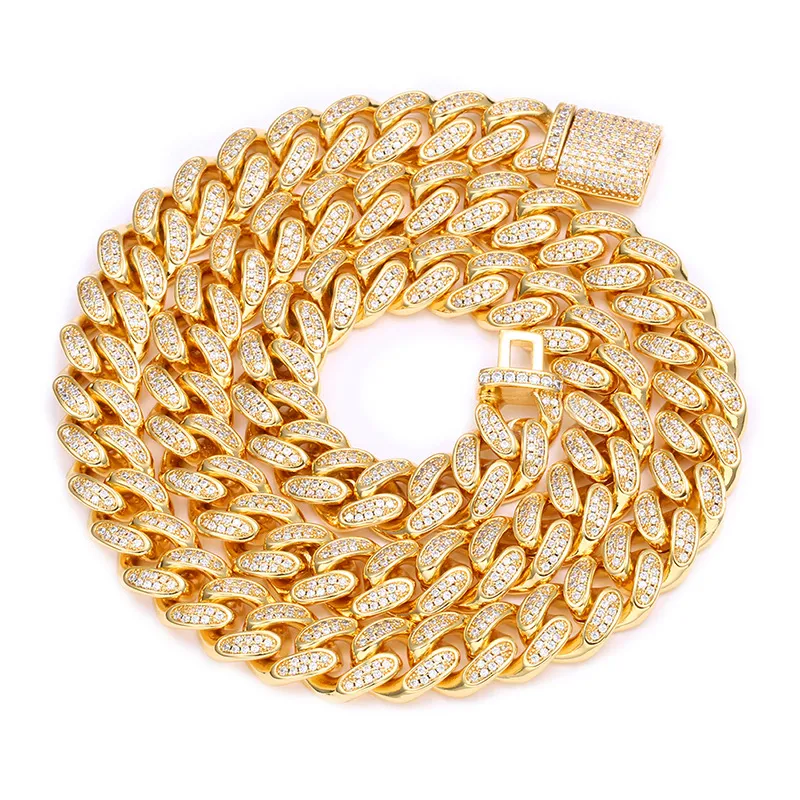 Schmuck Herren vergoldet 14 mm mit 2-reihigen CZ-Diamanten kubanische Gliederkette Halskette Designer Frauen Hip Hop Rapper Prong Choker_voghion.com