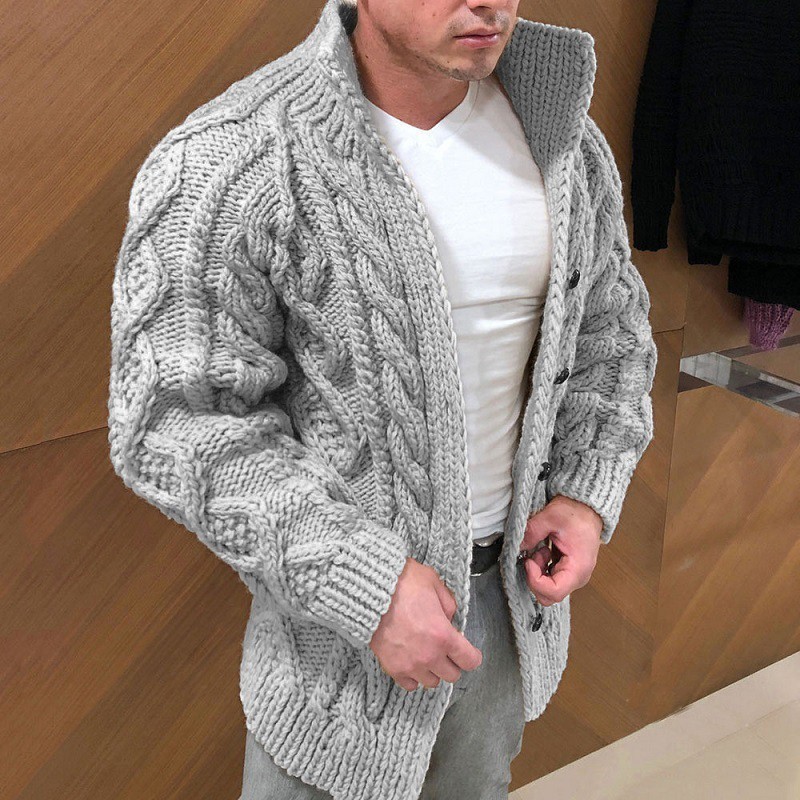 Neu Pullover Strickjacke Gekleidet Lange ärmeln Stehkragen Twisted Jacquard Casual_voghion.com