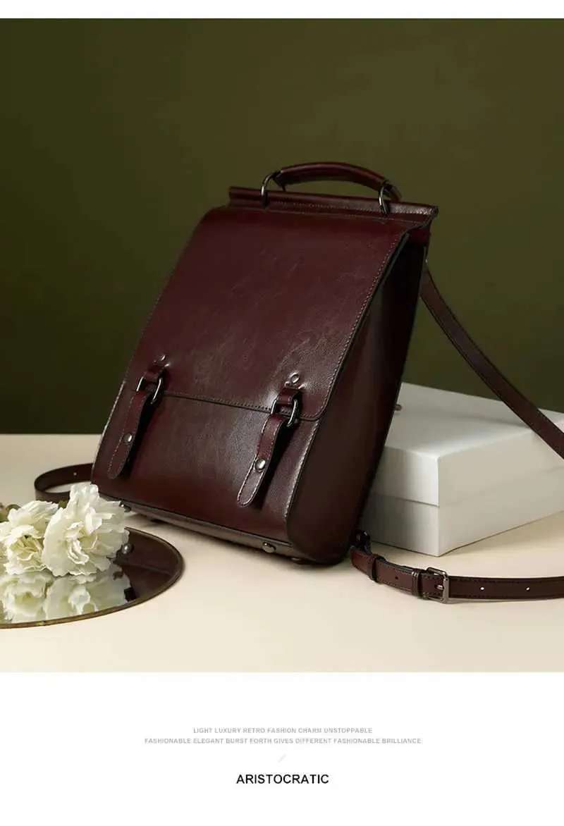 Vintage Lederrucksack Für Damen Klassischer College Stil Rucksack_voghion.com