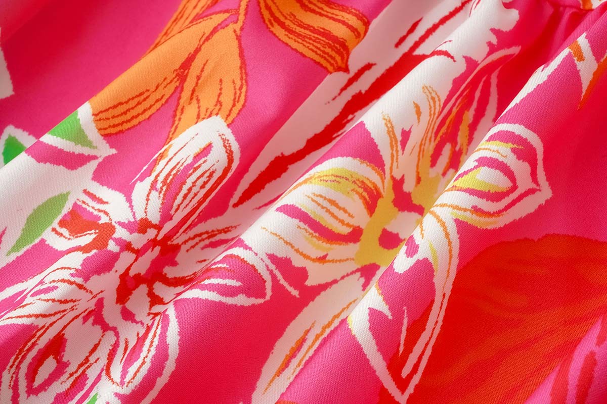 Damenkleid „2024 Summer“ mit Blattmuster und Wickeldesign und Bindeband_voghion.com