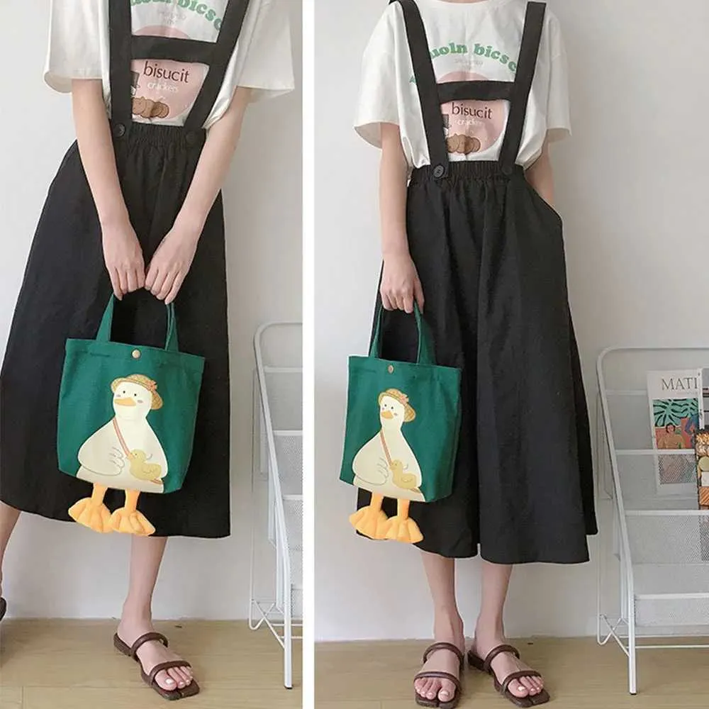 Neue warme Shopper süße Ente Papier Box Druck Casual Kai Baumwolle Canvas Einkaufstasche Y241109_voghion.com