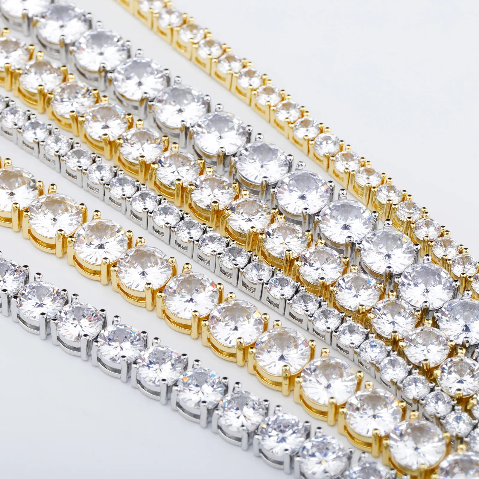 sier iced out VVS moissanite 3mm 4mm bracelet spring clasp lab diamond tennis chain necklace_voghion.com