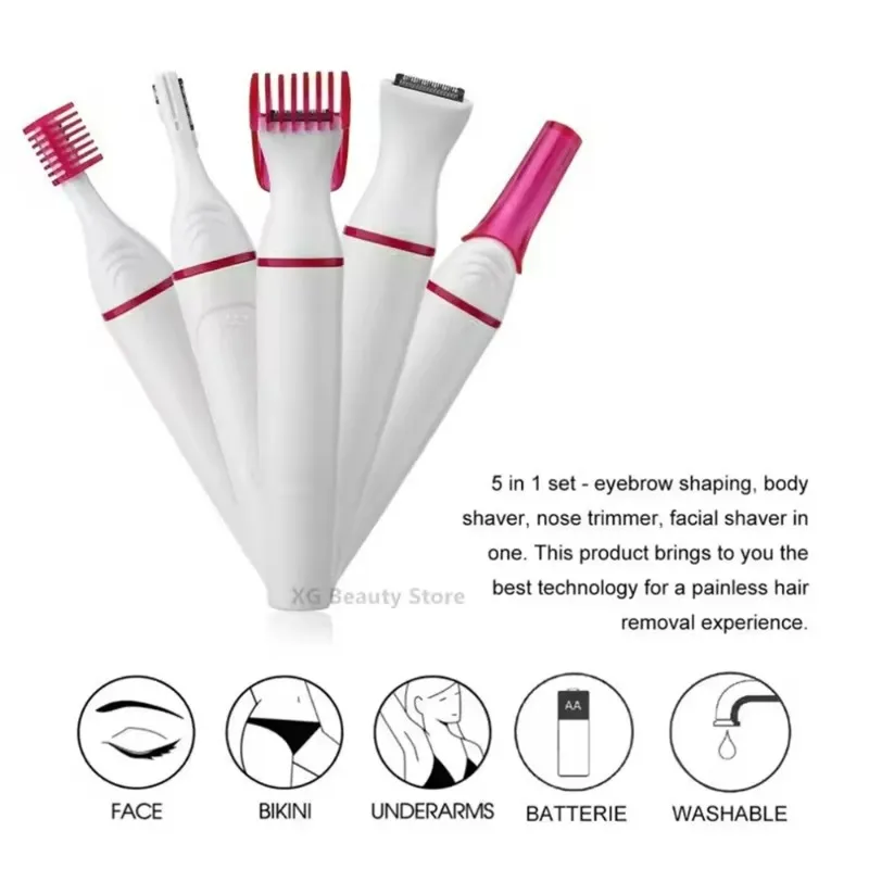 Multifunction 5 In 1 Electric Epilator Spiliter Trimmer Tools Women Hair Remover Shaver Razor For Eyebrow Underarm_voghion.com