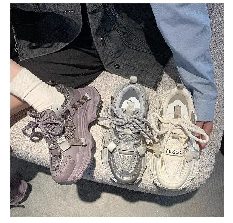 Dames Chunky Sneakers Lente Ademend Mesh Platform Sport Vrouw Mode Veterschoenen Dikke Zool Casual Schoenen Mujer 240618_voghion.com