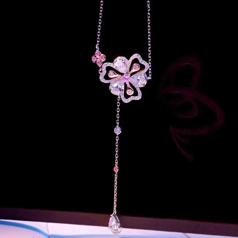 Collier à fleurs en chaîne pour femme, bijoux fins, chaîne romantique en argent sterling avec zircon cubique_voghion.com