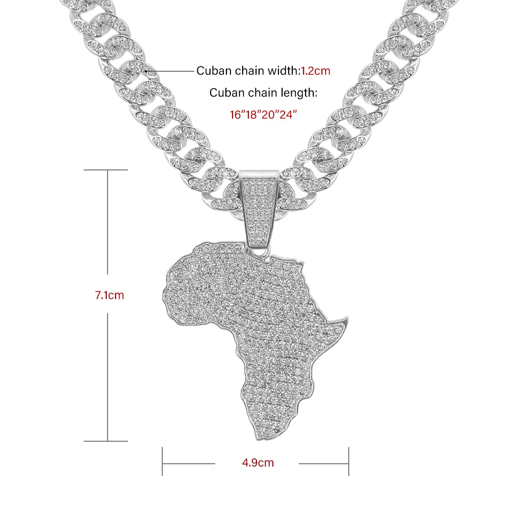 Mode Kristall Afrika Karte Anhänger Für Frauen Männer Hip Hop Zubehör Schmuck Halskette Choker Cuban k Kette Geschenk_voghion.com