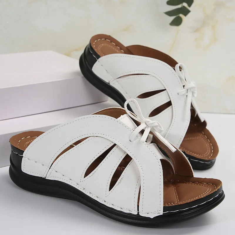 Vintage Lucyever Knowknot Plateau-Slides Schuh Damen Leichte weiße Keilpantoffeln Damen Strandsandalen mit weicher Sohle_voghion.com