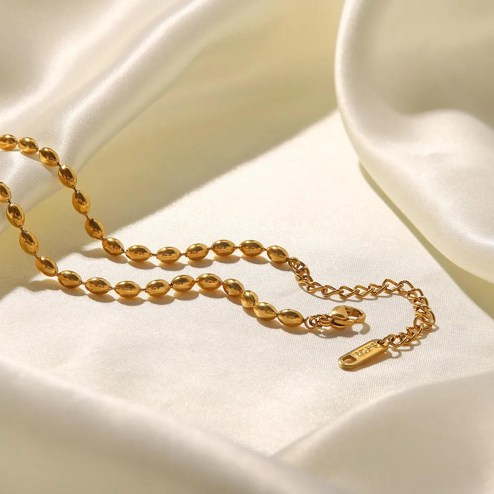 Set collana e bracciale a catena con perle in acciaio donna_voghion.com