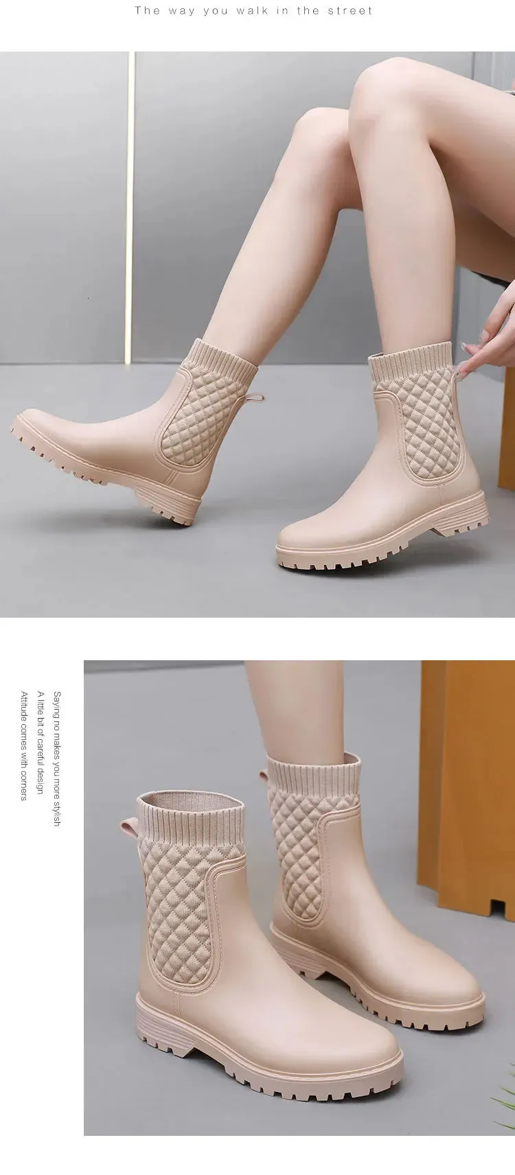 Regenstiefel kariert, lässige Mode, kleine Bein-Wasserschuhe, Damen-Gleitrohr, Regenstiefel für Erwachsene 241126_voghion.com