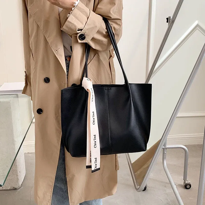 Borsa da ufficio da donna, uso quotidiano, bellezza, marrone, nera, moda, con nastro, a tracolla, per pendolari, grande capacità, a mano, retrò._voghion.com