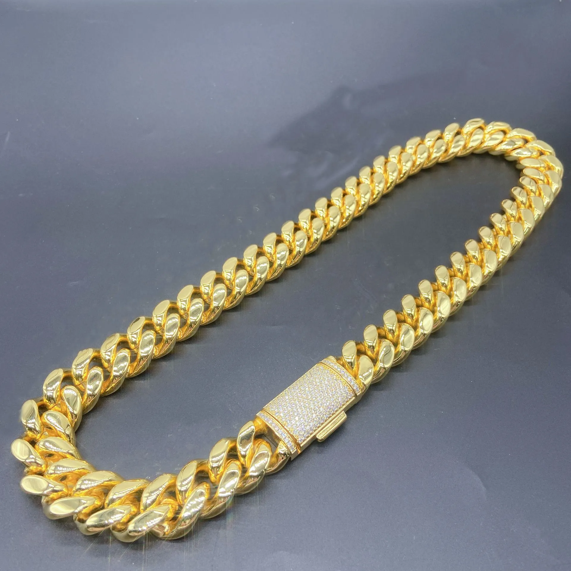 Collana a catena a maglie cubane di Miami, da uomo, con fibbia, 12 mm, 14 mm di larghezza, con micro intarsi in moissanite e diamanti, stile rapper rock_voghion.com