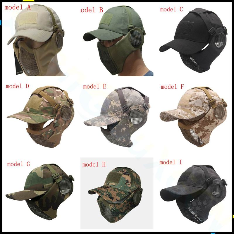 Taktikalised Airsoft Military Half Face Strike Metallvõrgust kaitsev pealuu mask ja müts kõrvakaitse jahitarvikud_voghion.com