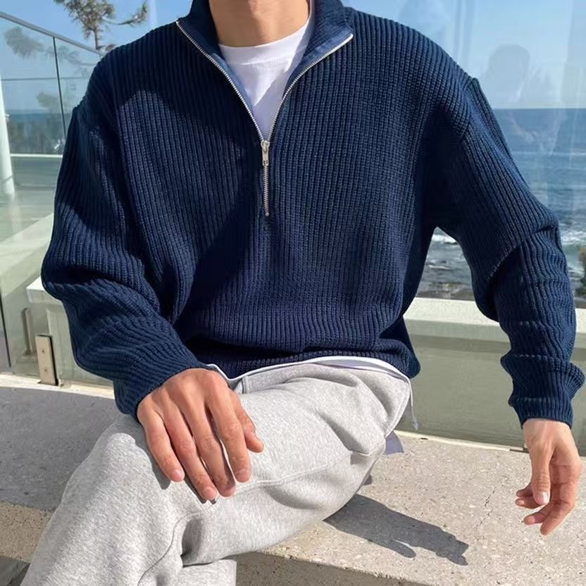 ​​Men’s Pearl Half-Zip Knit Jacket – Lightweight Korean Layering Piece (4 Colors, M-XXXL)​​