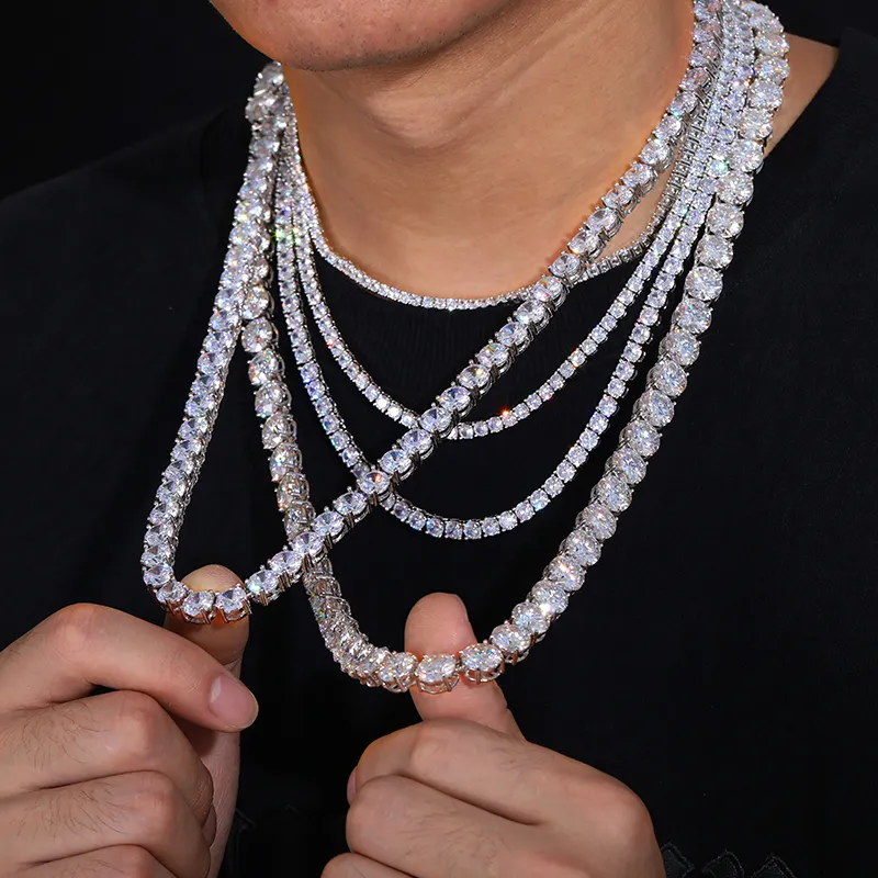 Collar cadena tenis moissanite oro vvs diamante cluster unisex_voghion.com