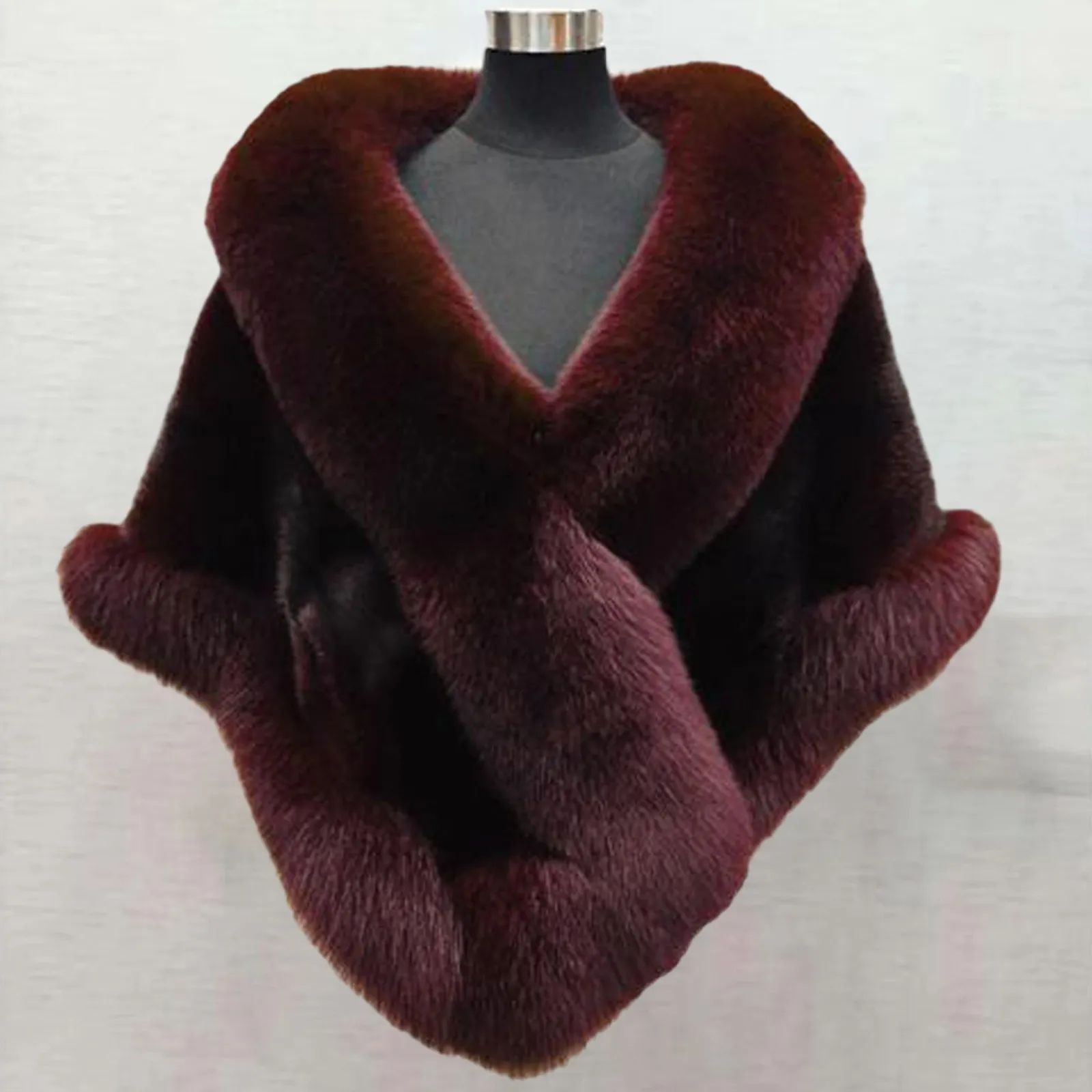 Sciarpe Scialle da abito di grandi dimensioni Poncho da donna in pelliccia oversize Sciarpa elegante da sera soffice_voghion.com
