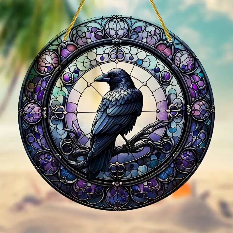 Raven In Tophat Suncatcher - 8" Whimsical Acrylic Art. Gothic Farmhouse Decor For Porch Or As A Quirky Gift._voghion.com