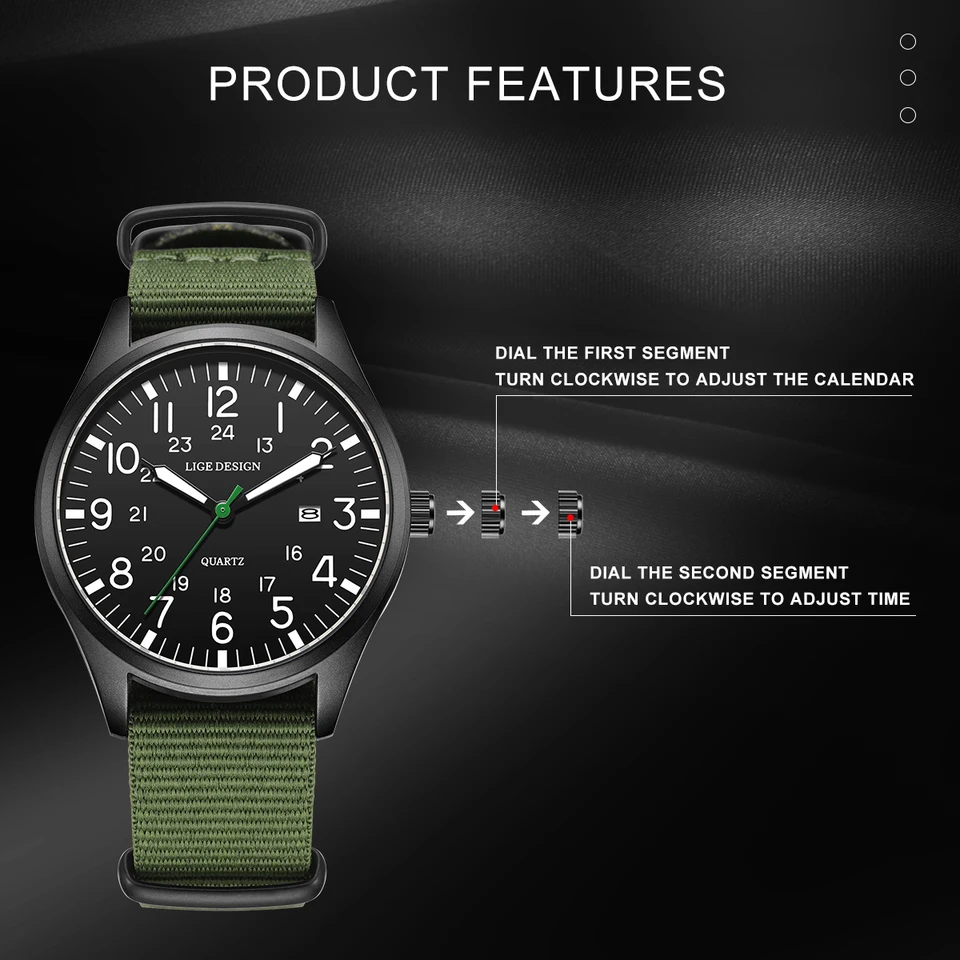 Men's Military Quartz Watch With Date And Leather Nylon Strap_voghion.com