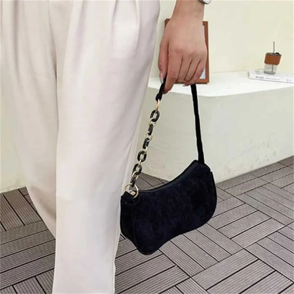 Fi Retro Handbags Warm Autumn Winter Corduroy Bottom Zipper Shoder Small Bag Fem Soft Leisure Club Handbag Y241106_voghion.com