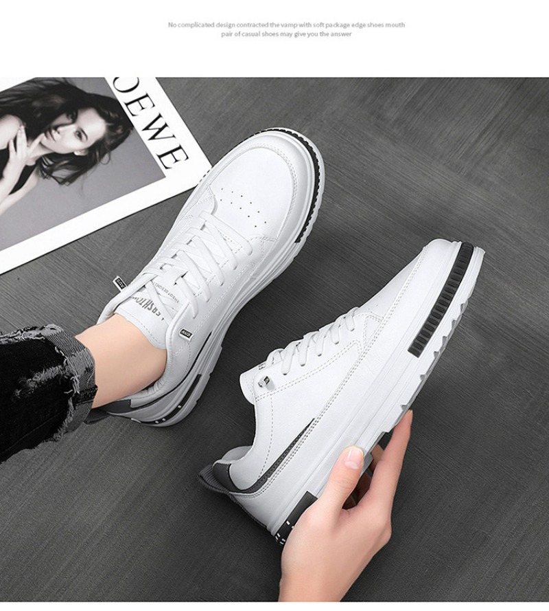 White Leather Men's Casual Trainers Comfortable Walking Shoes_voghion.com