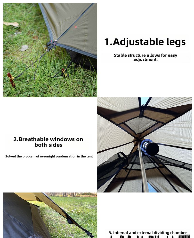 Camping în aer liber 15D cu o singură față din silicon pentru două persoane, ultra-ușor, plus perdea de cer, cort piramidal două în unu_voghion.com