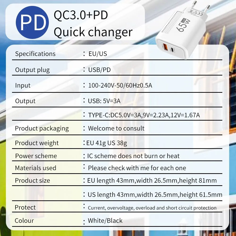 GaN 65W USB Type C Fast Charging Mobile Phone Adapter Quick Charger For Samsung S23 Ultra Xiaomi Huawei IPhone 14 13_voghion.com