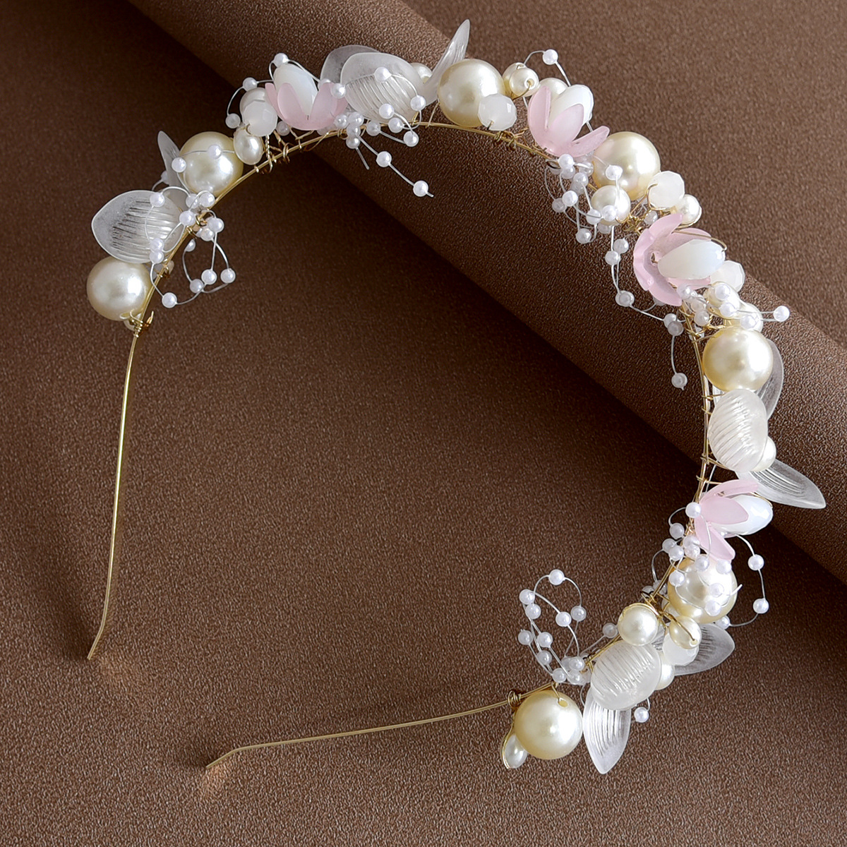 Haarschmuck für die Brauthochzeit, weiches Kettenstirnband mit weißen Blumen und handbestickten Perlen, Girlandenkrone für Mädchenkleider_voghion.com