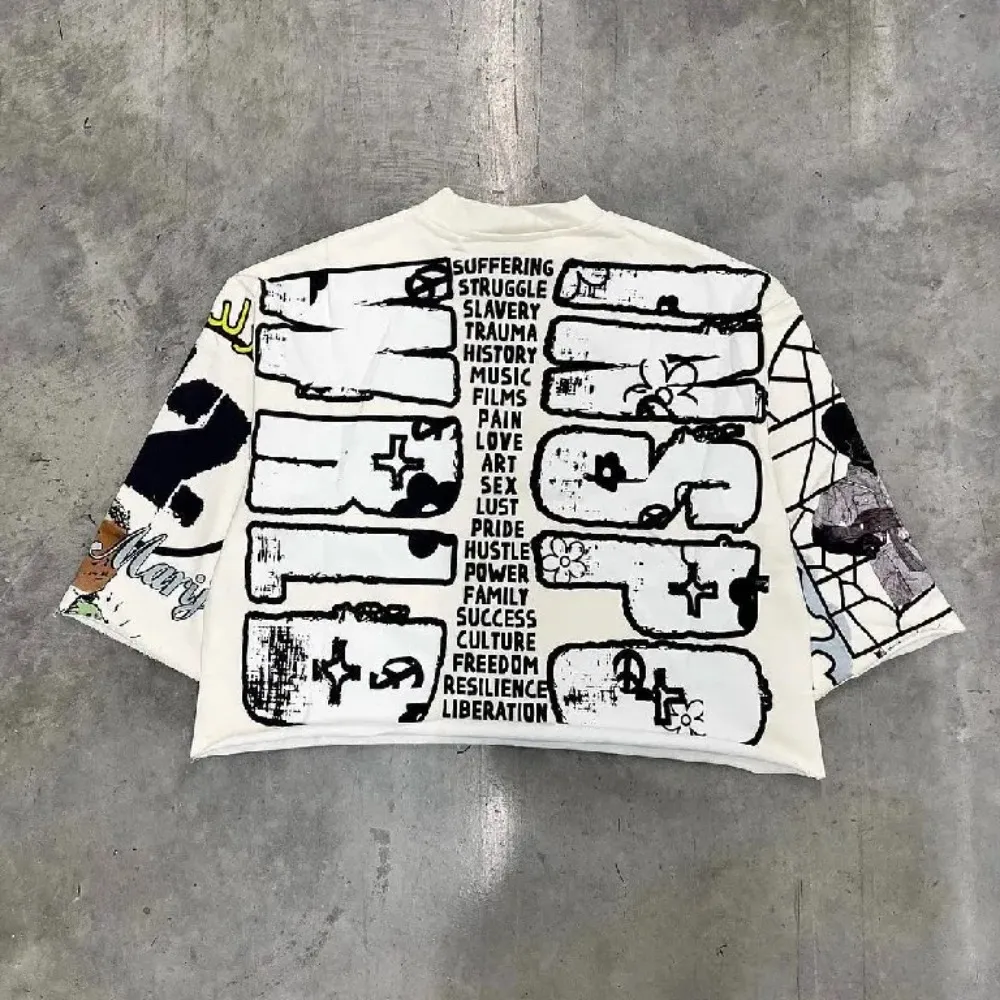 Meeste T-särgid Keskmise pikkade varrukatega Meeste Naiste Punk Hip Hop Graffiti Stiilis Graafiline T-särk, Haruku Avatud lühikeste varrukatega_voghion.com