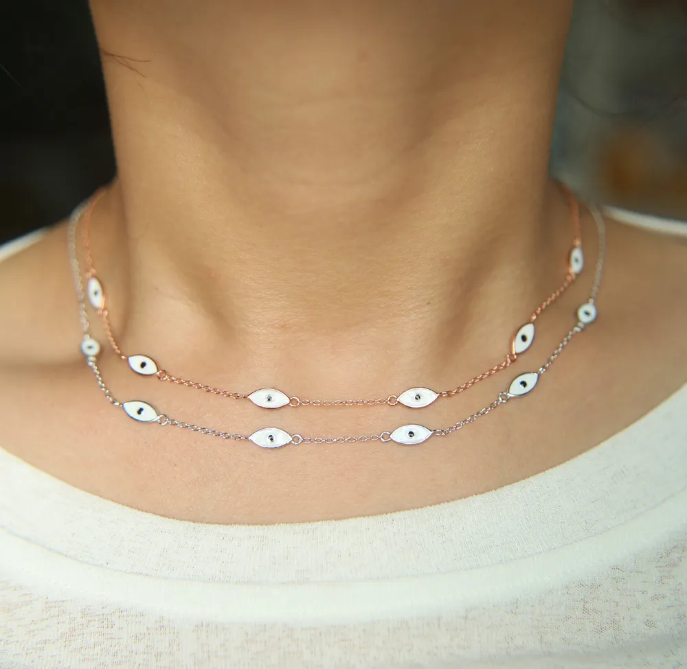 Catene 2023 Est Sterling Sier Bianco Oceano Mare Blu Smalto Occhio Ciondolo Collane Donne Choker Gioielleria Fine Alta_voghion.com