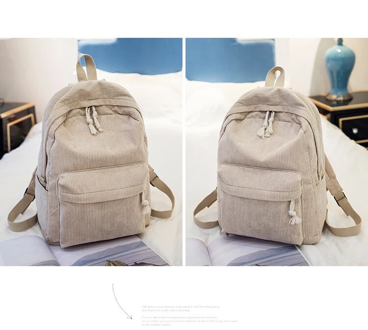 Femmes sac à dos en velours côtelé Design sacs à dos pour adolescentes école rayé sac à dos sacs de voyage sac à bandoulière_voghion.com