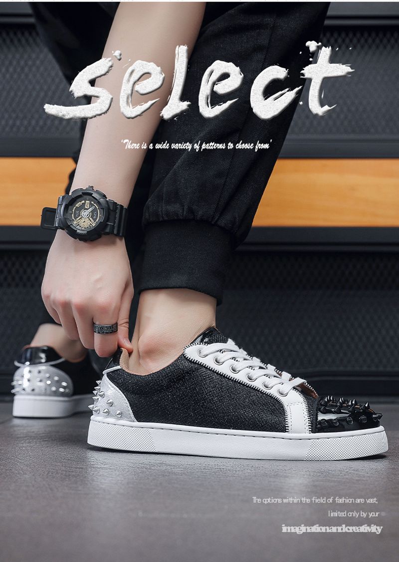 Red Sole Casual Rivets Plate Personality Fashion Trend Men's Shoes_voghion.com