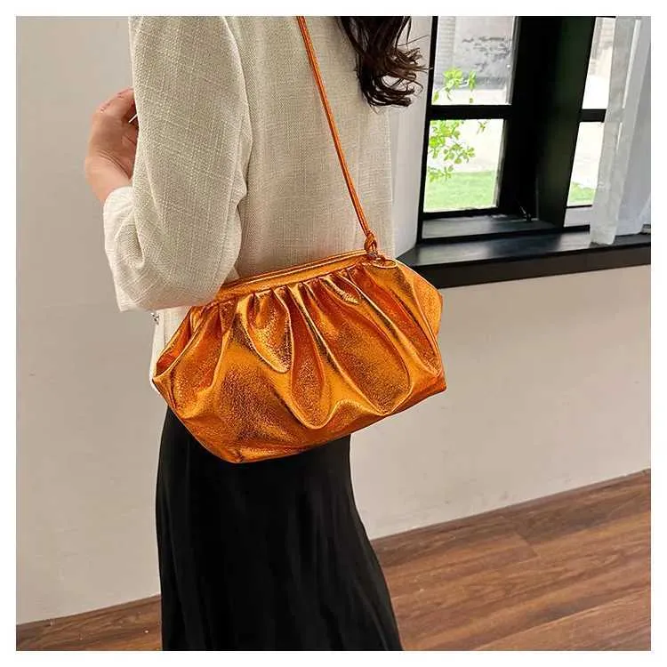 Kleines Design Damen Leder Sier Cloud Gold Umhängetasche Damen Party Clutch Geldbörse Weibliche HandtaschenC241211_voghion.com