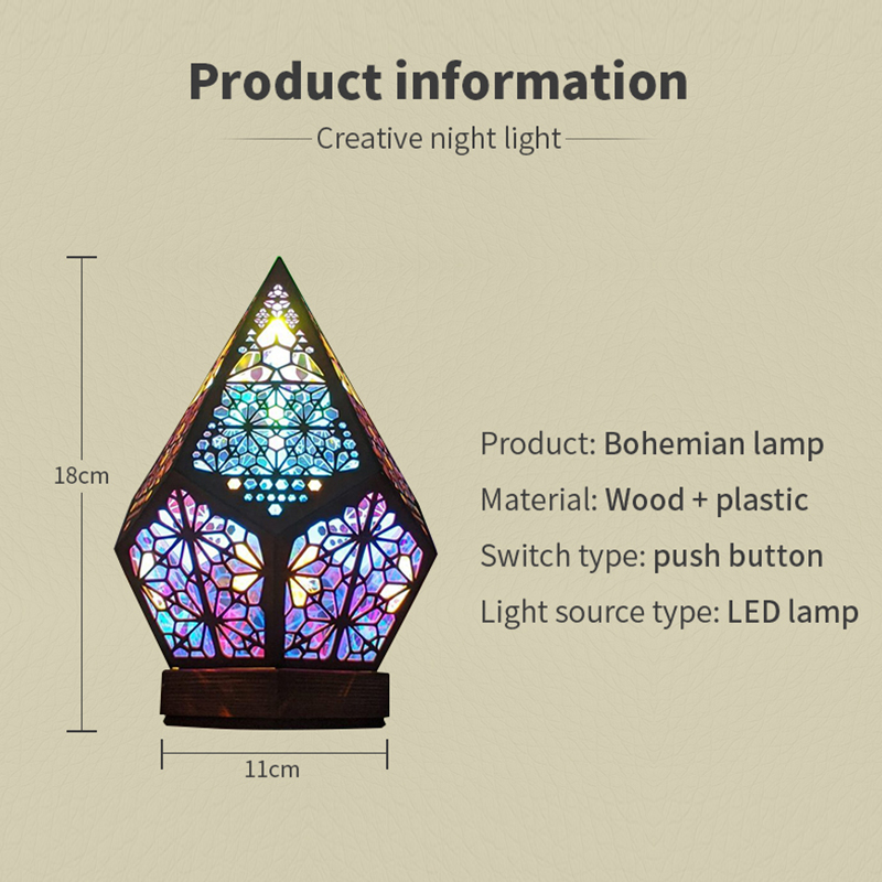 Puidust õõnes LED-projektsioon öölamp Boheemlaste värviline projektor laualamp majapidamistarbed kodukaunistused puhkuse atmosfääri valgustus_voghion.com