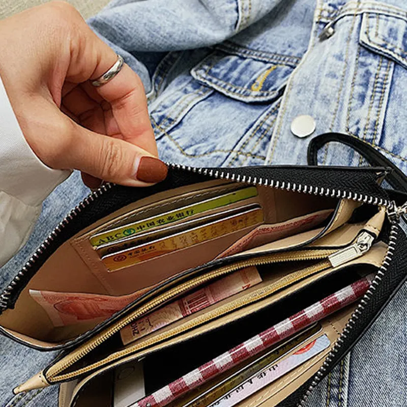 Yogodlns Fashion Solid Color Wallet Female PU Leather Handbag Long Zipper Clutch Card Holder Coin Purse Multi-layer_voghion.com