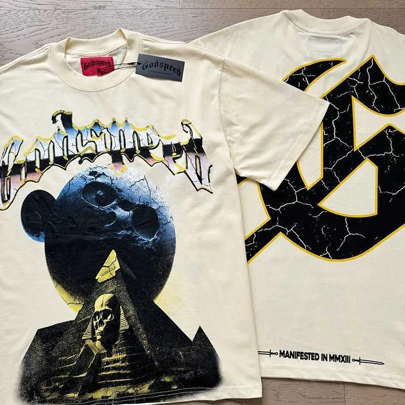 T-shirts Godspd en coton d'été à manches courtes, imprimé squelette d'astronaute rétro, style rock et décontracté, pour hommes et femmes_voghion.com