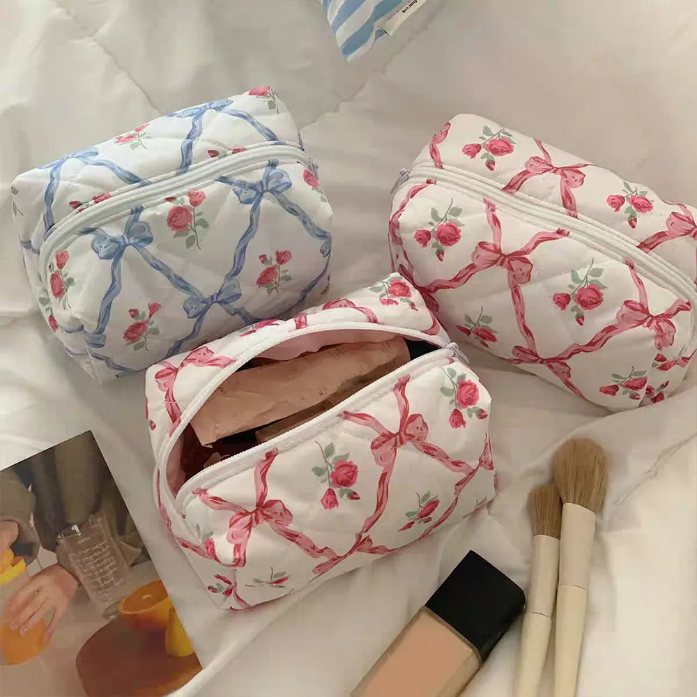 Borsa da viaggio portatile, casual, da donna, piccola, con pochette porta trucchi, grande capacità, in cotone e rosa._voghion.com