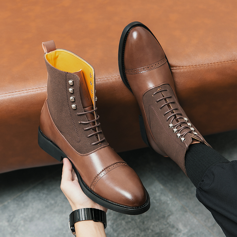 Autumn Winter British vintage boots Men's leather ankle boots Platform leather boots Martin boots