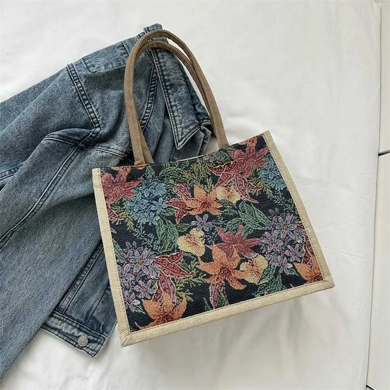 Designer Tote Handbag Large Capacity Jacquard Canvas Shopper Bag_voghion.com