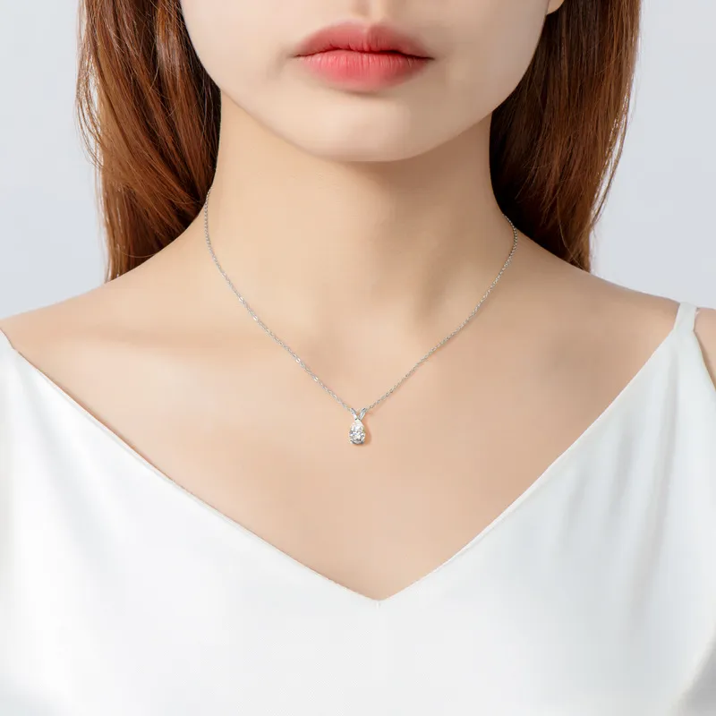 Catene Collana con ciondolo Moissanite taglio a pera Sterling Sier 1.5 CT D Colore Diamante Accessorio per il collo Gioielleria raffinata per le donne_voghion.com