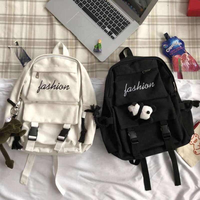 Ins Arbeitskleidung Harajuku Dunkle Farbe Mädchen Student Leinwand Rucksäcke_voghion.com