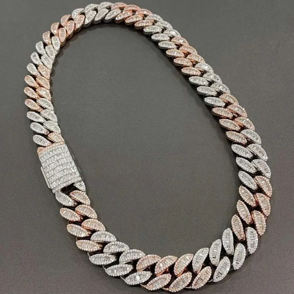 Catena a maglie cubane con diamanti taglio ghiaccio Miami Hip Hop Style da 20 mm, rotonda e baguette_voghion.com