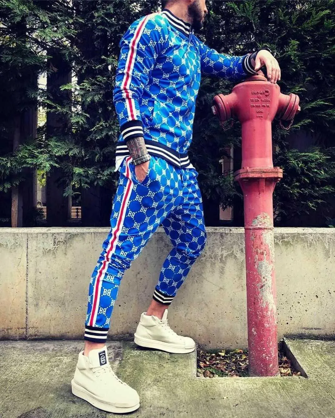 Uomo Tracuits uomo tracuit Sets Moda Plaid Giacca maschile + Pantaloni Set 2 pezzi Tuta sportiva Autunno Stampa 3D di alta qualità_voghion.com