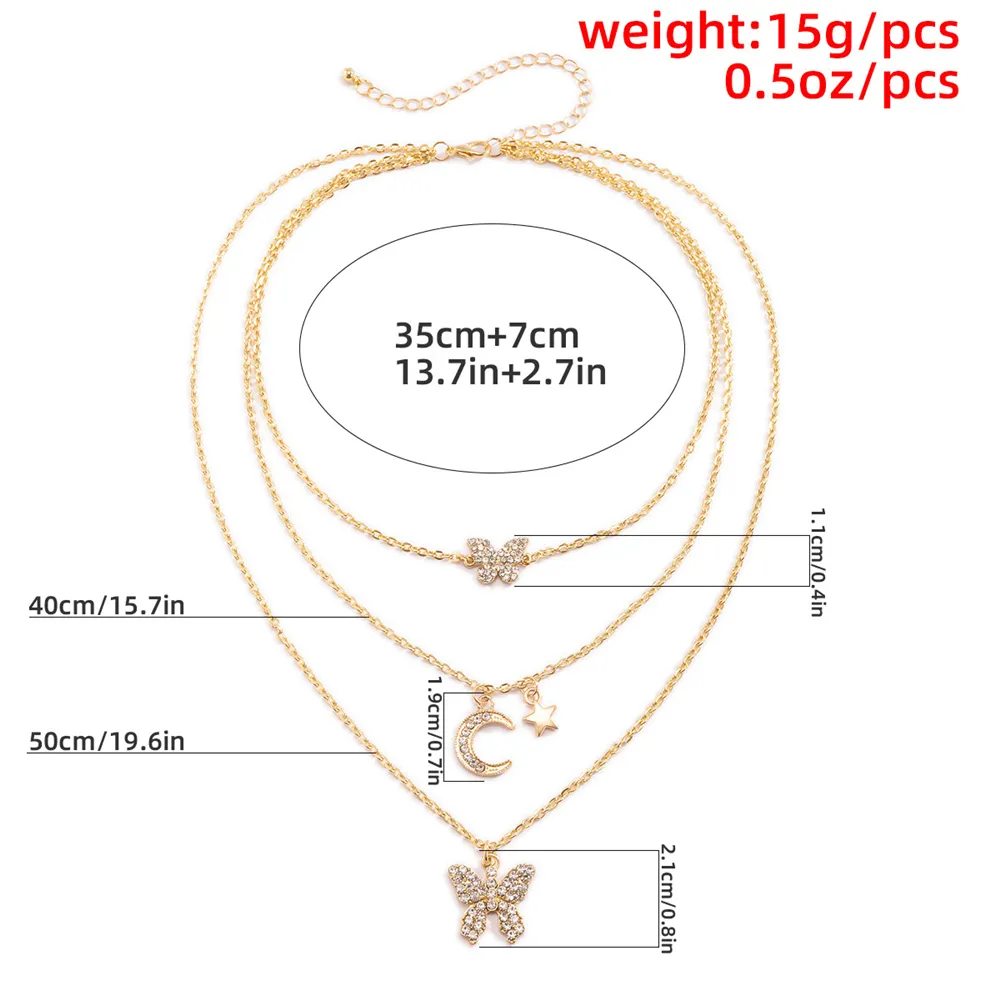 Colliers pendentifs mode bohème plaqué or argent couleur cristal papillon lune étoile collier pour femmes collier ras du cou multicouche_voghion.com